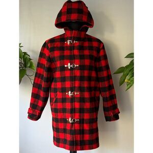 Ralph Lauren vintage 1990s Buffalo Check Wool Duffle Fireman Hook Coat Size S
